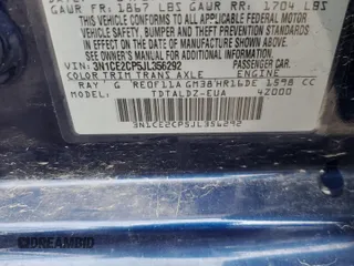 2018 Nissan Note SV with VIN 3N1CE2CP5JL356292, listed as a Copart auction lot 55849905 with 105,227 mi miles and Salvage title. Bid and sale history available at DreamBid. Image 12.