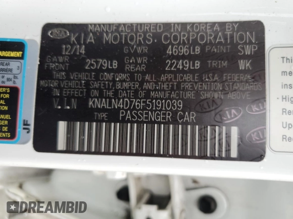 2015 Kia Cadenza Premium with VIN KNALN4D76F5191039, listed as a Copart auction lot 80936574 with 135,299 mi miles and Salvage Title. Bid and sale history available at carsss.com. Image 13.