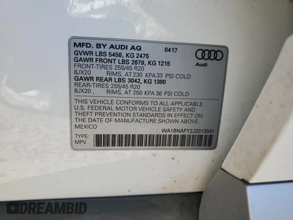 2018 Audi Q5 Premium Plus с VIN WA1BNAFY2J2013541, выставлен на аукционе Copart как лот 60623045 с пробегом 88 200 миль миль и Списание • Salvage title. История ставок и продаж доступна на DreamBid. Изображение 12.