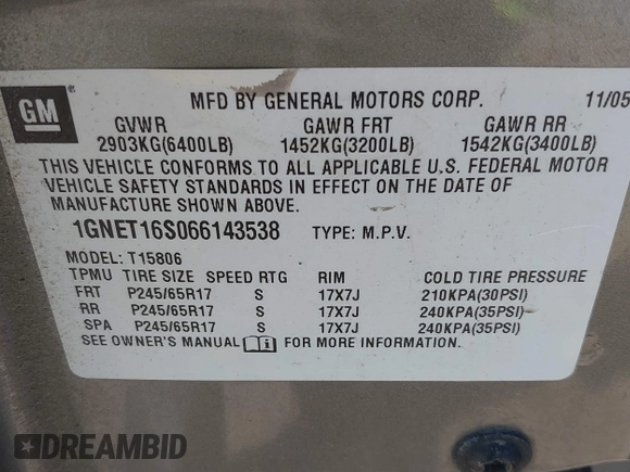 2006 Chevrolet TrailBlazer LS with VIN 1GNET16S066143538, listed as a IAAI auction lot 41501085 with 76,529 mi miles and . Bid and sale history available at DreamBid. Image 9.