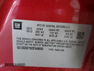 2012 Chevrolet Malibu LTZ with VIN 1G1ZG5E7XCF349683, listed as a Copart auction lot 55228285 with 133,981 mi miles and Salvage Title. Bid and sale history available at DreamBid. Image 12.