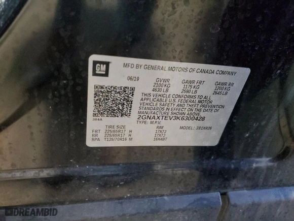 2019 Chevrolet Equinox LT with VIN 2GNAXTEV3K6300428, listed as a Copart auction lot 48228505 with 81,534 mi miles and Salvage Title. Bid and sale history available at carsss.com. Image 14.