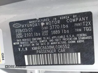 2021 Hyundai Venue SEL with VIN KMHRC8A38MU106552, listed as a IAAI auction lot 41699288 with 141,489 mi miles and . Bid and sale history available at carsss.com. Image 9.