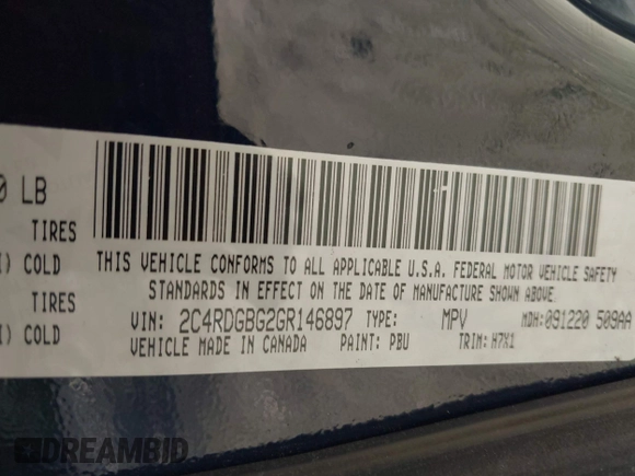 2016 Dodge Grand Caravan SE with VIN 2C4RDGBG2GR146897, listed as a IAAI auction lot 42076396 with 180,603 mi miles and . Bid and sale history available at DreamBid. Image 9.