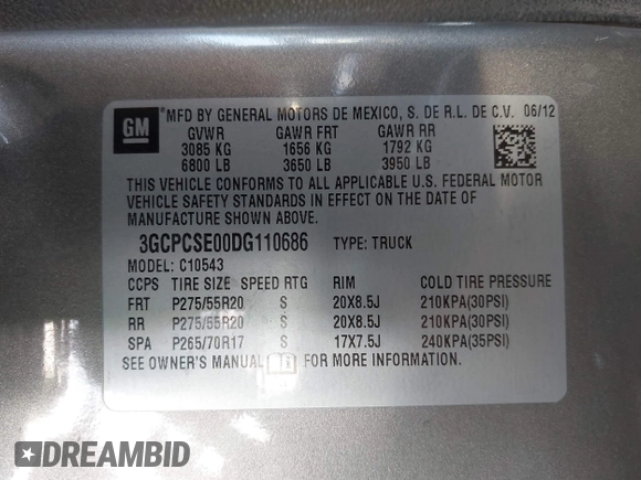 2013 Chevrolet Silverado 1500 LT with VIN 3GCPCSE00DG110686, listed as a IAAI auction lot 42034864 with 225,135 mi miles and . Bid and sale history available at DreamBid. Image 9.