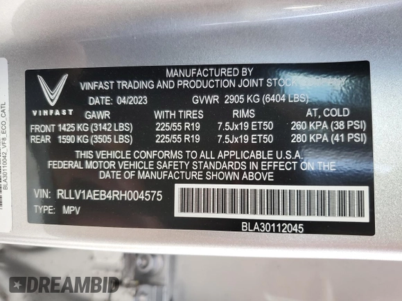 2024 VinFast VF 8 Eco z VIN RLLV1AEB4RH004575, wystawiony jako Copart lot #78645554 z przebiegiem Nie podano mil oraz Nie do naprawy. Historia ofert i sprzedaży dostępna na DreamBid. Obrazek 13.