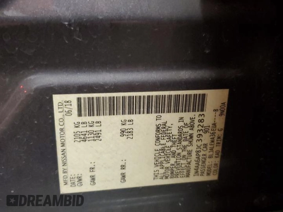 2018 Nissan Maxima SV with VIN 1N4AA6AP8JC393283, listed as a Copart auction lot 51549075 with 89,911 mi miles and Salvage Title. Bid and sale history available at DreamBid. Image 12.