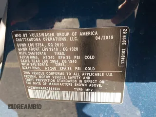 2019 Volkswagen Atlas SE z VIN 1V2WR2CA6KC564820, wystawiony jako IAAI lot #41807476 z przebiegiem 78 947 mil mil oraz . Historia ofert i sprzedaży dostępna na DreamBid. Obrazek 9.