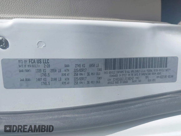 2020 Dodge Grand Caravan SE with VIN 2C4RDGBG1LR198242, listed as a IAAI auction lot 41759580 with 197,144 mi miles and . Bid and sale history available at DreamBid. Image 9.