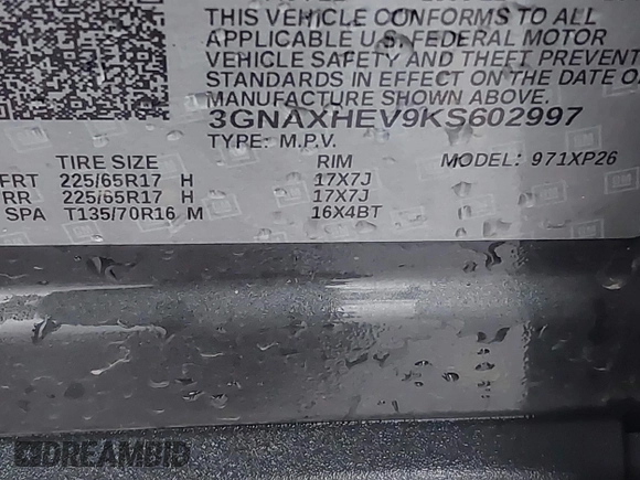 2019 Chevrolet Equinox LS with VIN 3GNAXHEV9KS602997, listed as a IAAI auction lot 37881604 with 96,071 mi miles and . Bid and sale history available at carsss.com. Image 9.