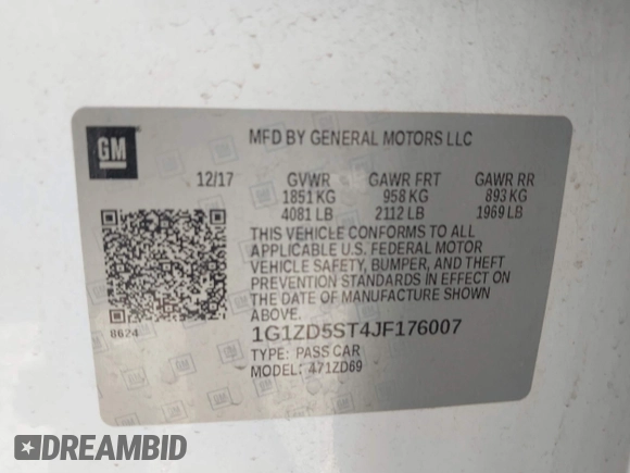 2018 Chevrolet Malibu LT z VIN 1G1ZD5ST4JF176007, wystawiony jako IAAI lot #41852261 z przebiegiem 83 591 mil mil oraz . Historia ofert i sprzedaży dostępna na DreamBid. Obrazek 9.