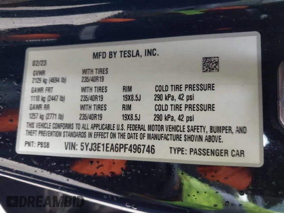 2023 Tesla Model 3 с VIN 5YJ3E1EA6PF496746, выставлен на аукционе IAAI как лот 42344330 с пробегом 39 780 миль миль и . История ставок и продаж доступна на DreamBid. Изображение 9.