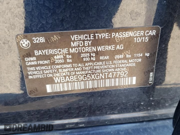 2016 BMW 3 Series 328i with VIN WBA8E9G5XGNT47792, listed as a Copart auction lot 47318495 with 83,946 mi miles and Salvage Title. Bid and sale history available at carsss.com. Image 12.