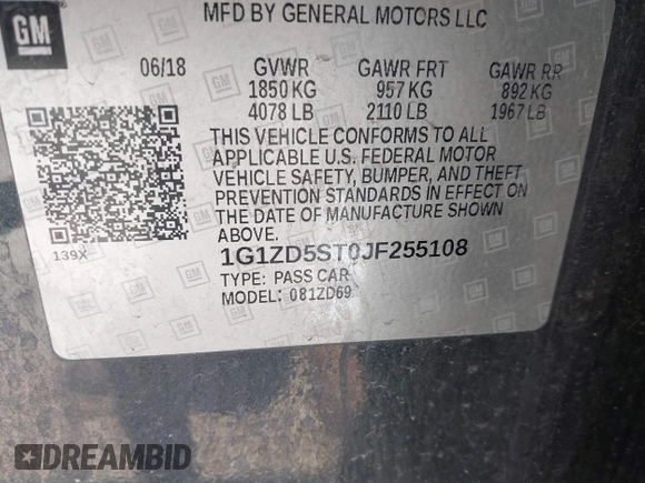 2018 Chevrolet Malibu LT with VIN 1G1ZD5ST0JF255108, listed as a IAAI auction lot 42196742 with 254,962 mi miles and . Bid and sale history available at DreamBid. Image 9.
