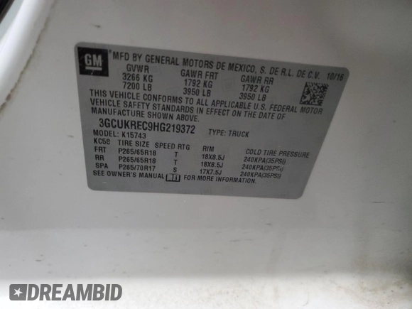 2017 Chevrolet Silverado 1500 LT with VIN 3GCUKREC9HG219372, listed as a Copart auction lot 47404025 with 182,085 mi miles and Salvage Title. Bid and sale history available at DreamBid. Image 13.