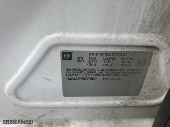 2013 Buick LaCrosse with VIN 1G4GA5ER9DF280077, listed as a Copart auction lot 67789934 with 141,269 mi miles and Salvage Title. Bid and sale history available at carsss.com. Image 14.