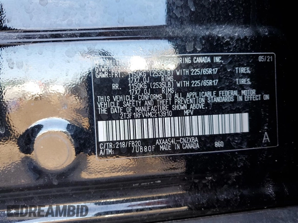 2021 Toyota RAV4 LE with VIN 2T3F1RFV4MC213910, listed as a Copart auction lot 46911255 with 32,114 mi miles and Salvage Title. Bid and sale history available at carsss.com. Image 14.