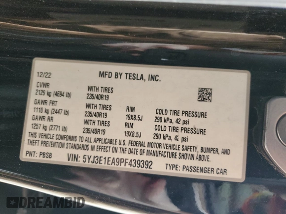 2023 Tesla Model 3 with VIN 5YJ3E1EA9PF439392, listed as a Copart auction lot 55432915 with 73,151 mi miles and Clean Title. Bid and sale history available at DreamBid. Image 12.