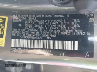 2011 Toyota Highlander Limited with VIN 5TDDK3EH6BS061624, listed as a IAAI auction lot 41772700 with 218,347 mi miles and . Bid and sale history available at DreamBid. Image 9.