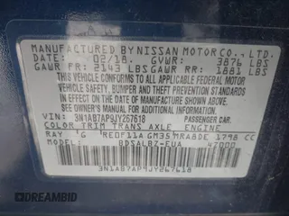 2018 Nissan Sentra SR with VIN 3N1AB7AP9JY267618, listed as a IAAI auction lot 41500867 with 119,544 mi miles and . Bid and sale history available at DreamBid. Image 9.