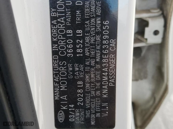 2014 Kia Rio LX with VIN KNADM4A38E6389056, listed as a Copart auction lot 45847465 with 0 mi miles and Salvage Title. Bid and sale history available at carsss.com. Image 12.