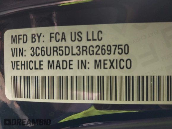 2024 Ram 2500 Big Horn with VIN 3C6UR5DL3RG269750, listed as a IAAI auction lot 42393351 with 12,442 mi miles and . Bid and sale history available at DreamBid. Image 9.