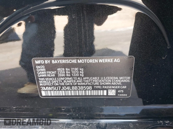 2020 BMW 3 Series M340i with VIN 3MW5U7J04L8B38598, listed as a IAAI auction lot 41406716 with 42,120 mi miles and . Bid and sale history available at DreamBid. Image 9.