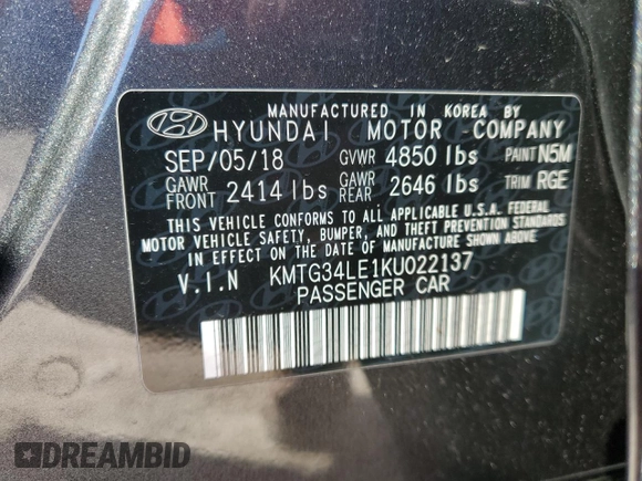 2019 Genesis G70 3.3T Advanced with VIN KMTG34LE1KU022137, listed as a Copart auction lot 76611254 with 59,082 mi miles and Salvage Title. Bid and sale history available at carsss.com. Image 13.