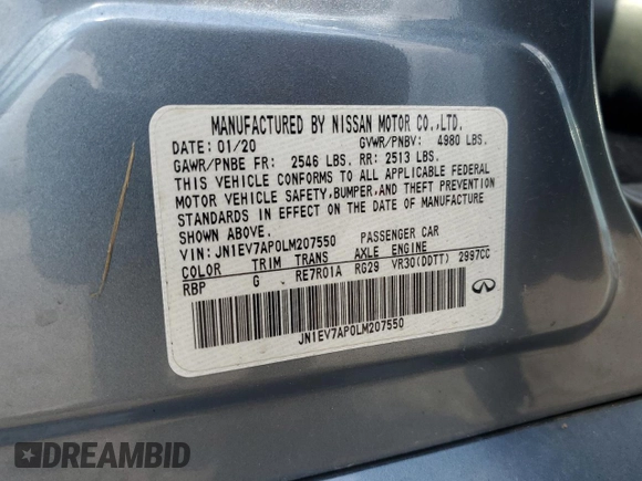 2020 Infiniti Q50 Luxe z VIN JN1EV7AP0LM207550, wystawiony jako Copart lot #54561625 z przebiegiem 103 591 mil mil oraz Szkoda całkowita • Salvage title. Historia ofert i sprzedaży dostępna na DreamBid. Obrazek 12.