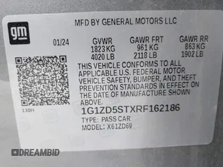 2024 Chevrolet Malibu LT with VIN 1G1ZD5STXRF162186, listed as a IAAI auction lot 42123021 with Not Provided miles and . Bid and sale history available at DreamBid. Image 9.