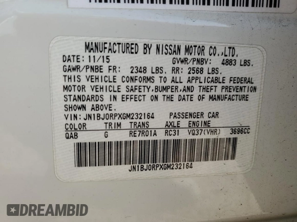 2016 Infiniti QX50 with VIN JN1BJ0RPXGM232164, listed as a Copart auction lot 48797335 with 70,997 mi miles and Salvage Title. Bid and sale history available at carsss.com. Image 14.