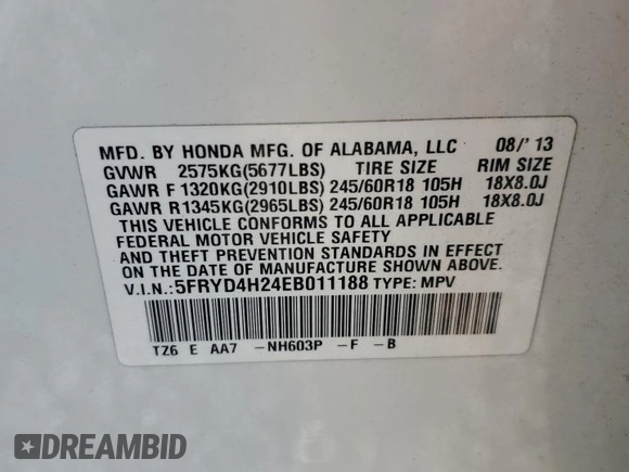 2014 Acura MDX z VIN 5FRYD4H24EB011188, wystawiony jako Copart lot #54242825 z przebiegiem 209 908 mil mil oraz Szkoda całkowita • Salvage title. Historia ofert i sprzedaży dostępna na DreamBid. Obrazek 13.
