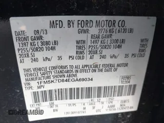 2014 Ford Explorer XLT with VIN 1FM5K7D84EGA69034, listed as a IAAI auction lot 42343947 with 170,652 mi miles and . Bid and sale history available at DreamBid. Image 9.