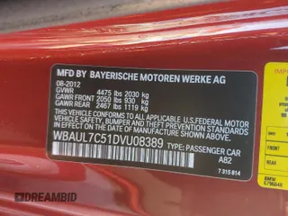 2013 BMW 1 Series 128i with VIN WBAUL7C51DVU08389, listed as a Copart auction lot 80650834 with 63,643 mi miles and Salvage title. Bid and sale history available at DreamBid. Image 14.