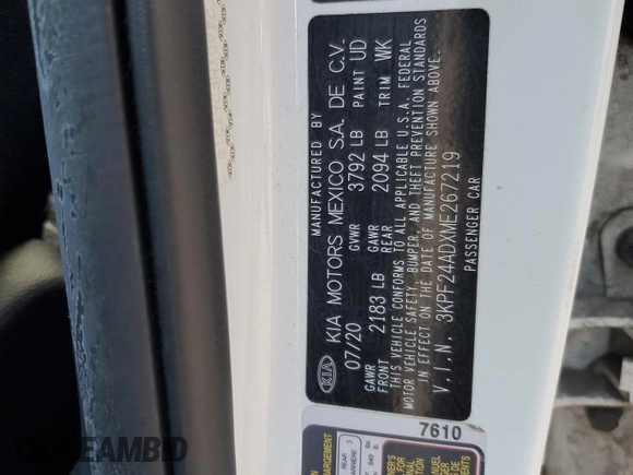 2021 Kia Forte LXS с VIN 3KPF24ADXME267219, выставлен на аукционе Copart как лот 65140395 с пробегом Не указан миль и Чистый • Clean title. История ставок и продаж доступна на DreamBid. Изображение 12.