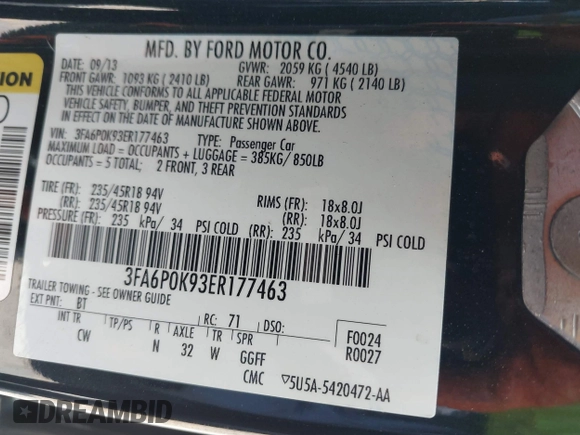 2014 Ford Fusion Titanium с VIN 3FA6P0K93ER177463, выставлен на аукционе IAAI как лот 42450617 с пробегом 173 064 миль миль и . История ставок и продаж доступна на DreamBid. Изображение 9.