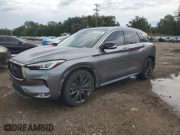2020 Infiniti QX50 Luxe with VIN 3PCAJ5M17LF120708, listed as a Copart auction lot 57943945 with 53,649 mi miles and Salvage title. Bid and sale history available at DreamBid. Image 1.