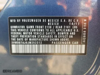 2018 Volkswagen Jetta 1.4T SE with VIN 3VWDB7AJ6JM252312, listed as a Copart auction lot 48620995 with 102,510 mi miles and Salvage Title. Bid and sale history available at carsss.com. Image 12.