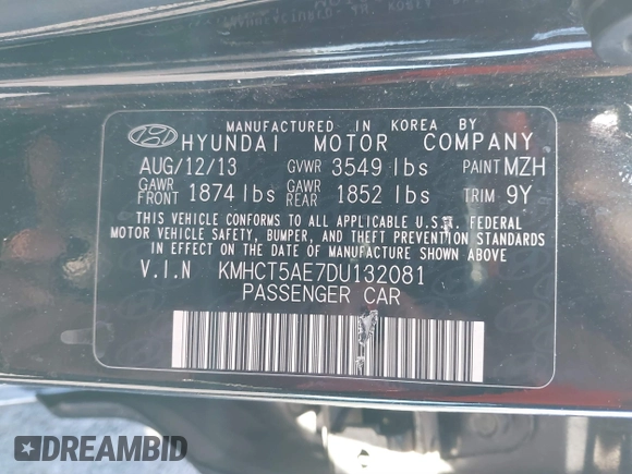 2013 Hyundai Accent GS z VIN KMHCT5AE7DU132081, wystawiony jako IAAI lot #41564041 z przebiegiem 181 833 mil mil oraz . Historia ofert i sprzedaży dostępna na DreamBid. Obrazek 9.