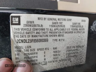 2005 Chevrolet Equinox LS z VIN 2CNDL23F856080369, wystawiony jako IAAI lot #42395883 z przebiegiem 89 821 mil mil oraz . Historia ofert i sprzedaży dostępna na DreamBid. Obrazek 9.