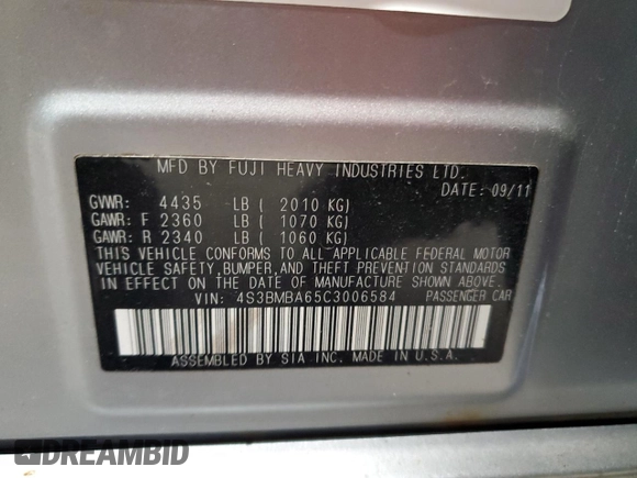 2012 Subaru Legacy 2.5i z VIN 4S3BMBA65C3006584, wystawiony jako Copart lot #53686265 z przebiegiem 197 395 mil mil oraz Czysty tytuł • Clean title. Historia ofert i sprzedaży dostępna na DreamBid. Obrazek 12.