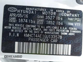 2016 Hyundai Accent SE with VIN KMHCT4AE1GU133578, listed as a IAAI auction lot 42111547 with 110,590 mi miles and . Bid and sale history available at carsss.com. Image 9.