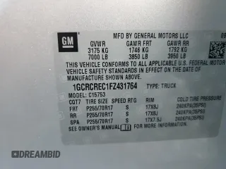 2015 Chevrolet Silverado 1500 LT with VIN 1GCRCREC1FZ431764, listed as a Copart auction lot 80342874 with 143,658 mi miles and Salvage Title. Bid and sale history available at DreamBid. Image 13.
