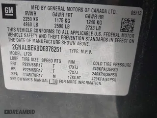 2013 Chevrolet Equinox LS with VIN 2GNALBEK8D6378251, listed as a IAAI auction lot 42085333 with 166,834 mi miles. Bid and sale history available at carsss.com. Image 9.