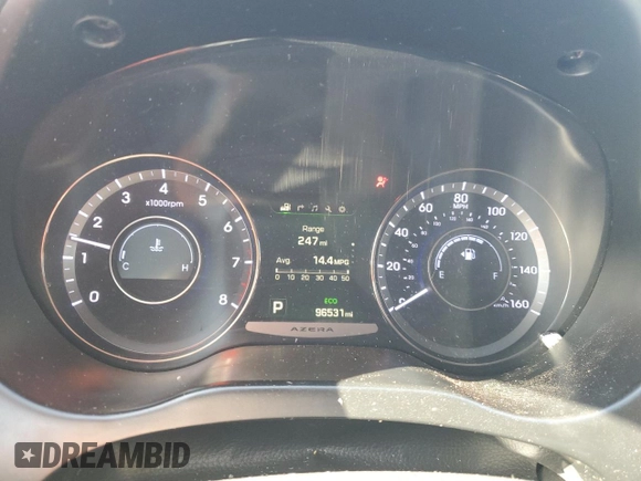 2016 Hyundai Azera with VIN KMHFG4JG8GA555447, listed as a Copart auction lot 45010475 with 96,531 mi miles and Salvage title. Bid and sale history available at DreamBid. Image 9.