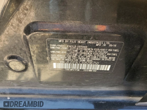 2016 Subaru Crosstrek Limited with VIN JF2GPALC3GH296750, listed as a Copart auction lot 50749505 with 97,973 mi miles and Clean title. Bid and sale history available at DreamBid. Image 13.