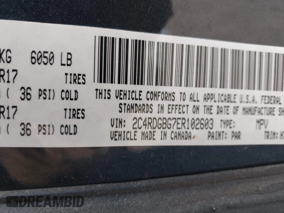 2014 Dodge Grand Caravan American Value with VIN 2C4RDGBG7ER102603, listed as a IAAI auction lot 41278072 with Not Provided miles and . Bid and sale history available at DreamBid. Image 9.