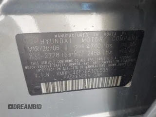 2006 Hyundai Azera SE with VIN KMHFC46F76A100535, listed as a IAAI auction lot 41969960 with 91,131 mi miles and . Bid and sale history available at DreamBid. Image 9.