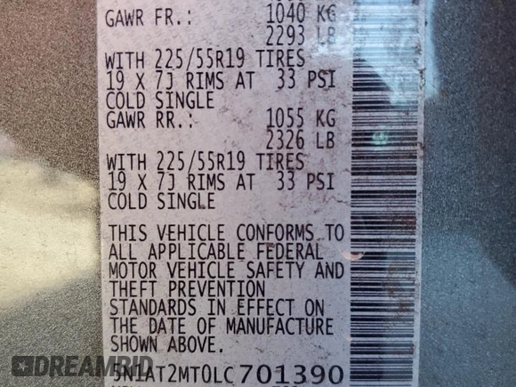 2020 Nissan Rogue SL z VIN 5N1AT2MT0LC701390, wystawiony jako Copart lot #54193585 z przebiegiem 40 264 mil mil oraz Nie do naprawy • Non repairable. Historia ofert i sprzedaży dostępna na DreamBid. Obrazek 13.