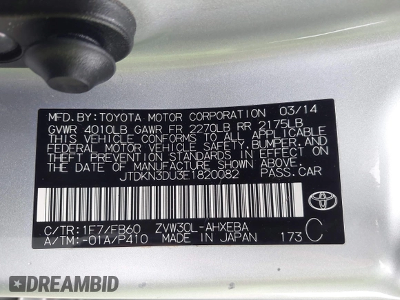 2014 Toyota Prius Four z VIN JTDKN3DU3E1820082, wystawiony jako IAAI lot #41167904 z przebiegiem 134 567 mil mil oraz . Historia ofert i sprzedaży dostępna na DreamBid. Obrazek 9.